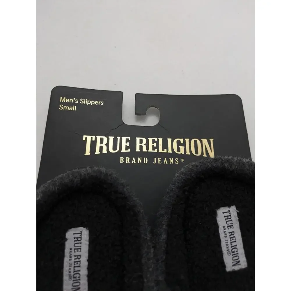 NWT Mens True Religion Brand Jeans Black Grey Comfort Slippers‎ Size Small S